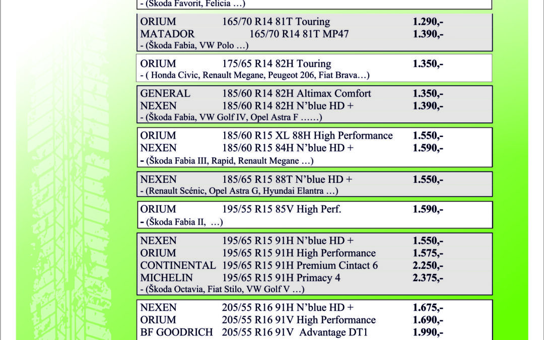 Akční nabídka jaro 2023 – letní pneumatiky